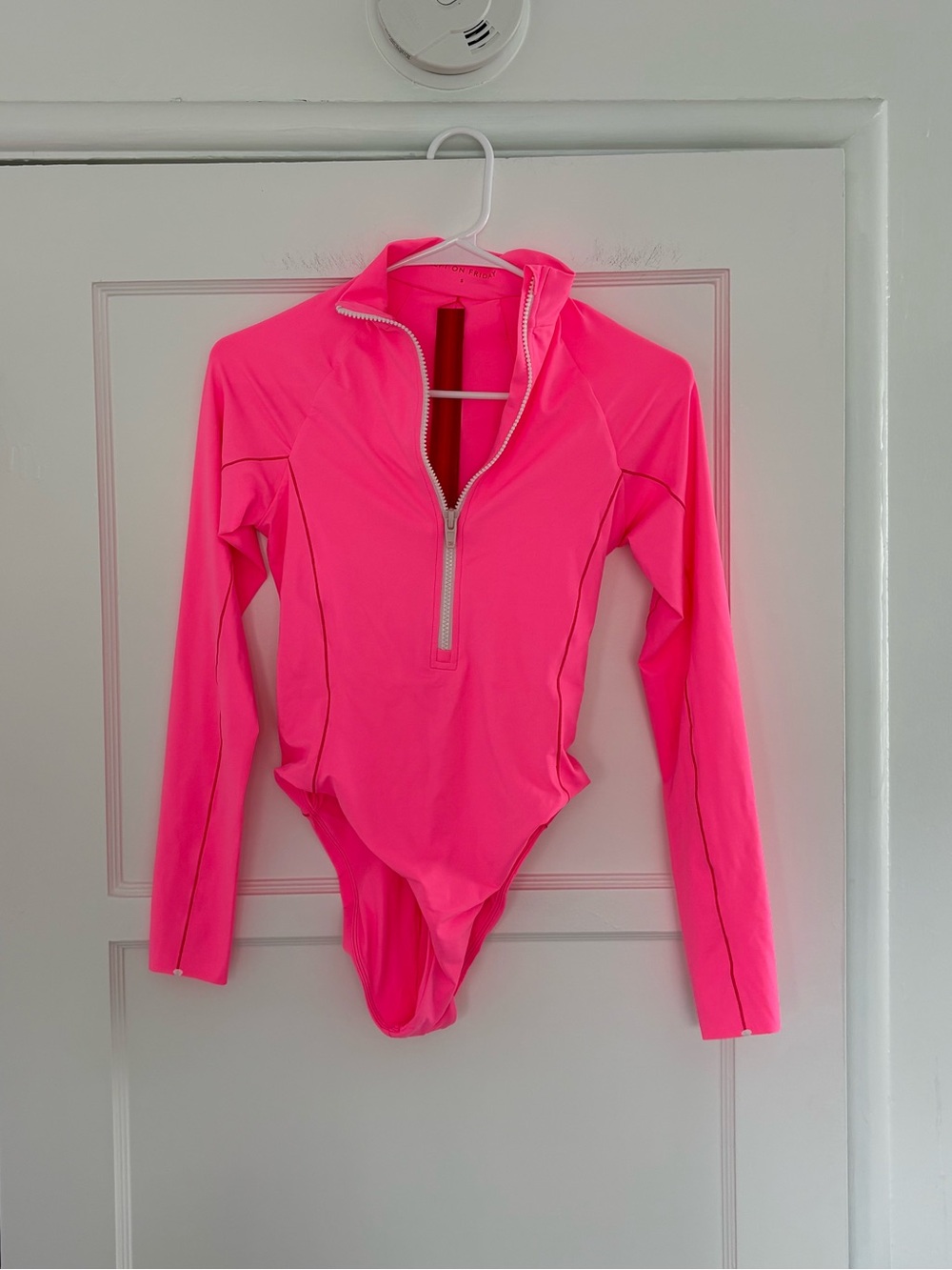 Left On Friday Neon Pink Zip-Front Long Sleeve Bodysuit